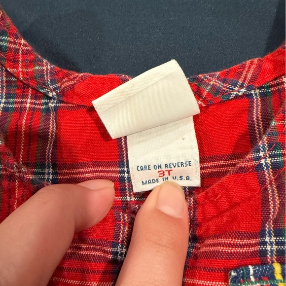Oshkosh b'Gosh Vintage Jumper Dress Girls 3T Overall Plaid Tartan Button USA - Picture 9 of 9